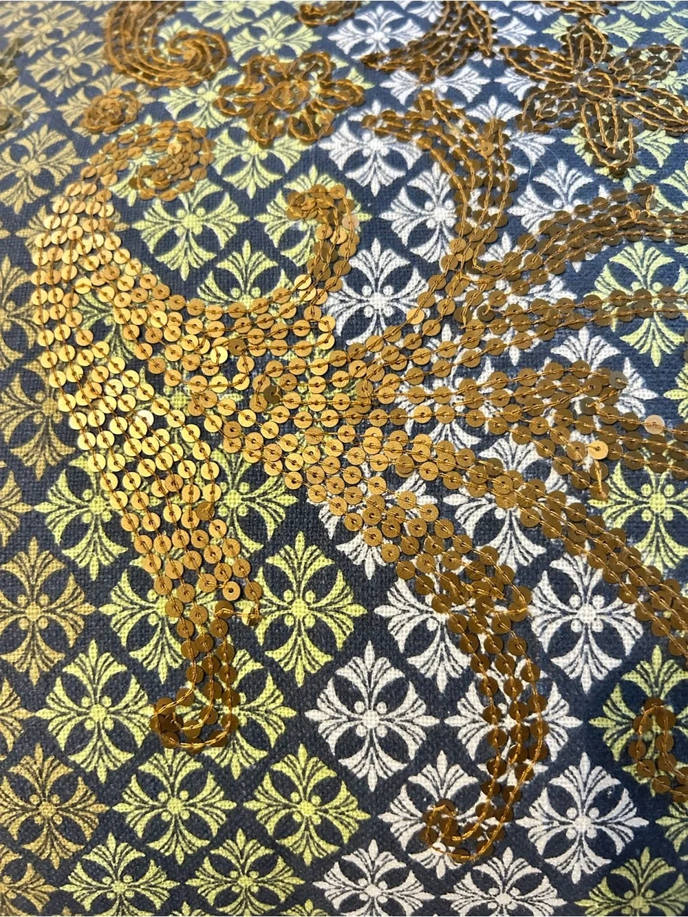 Anthropologie Gold, Blue, green Ornate Embroidered Accent Pillow 20x30.